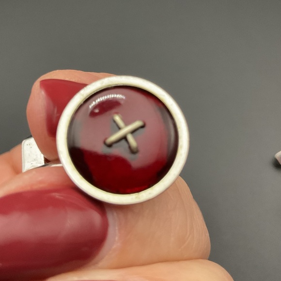 Sterling Silver and Red Glass Cuff Links by Swank - Picture 2 of 4